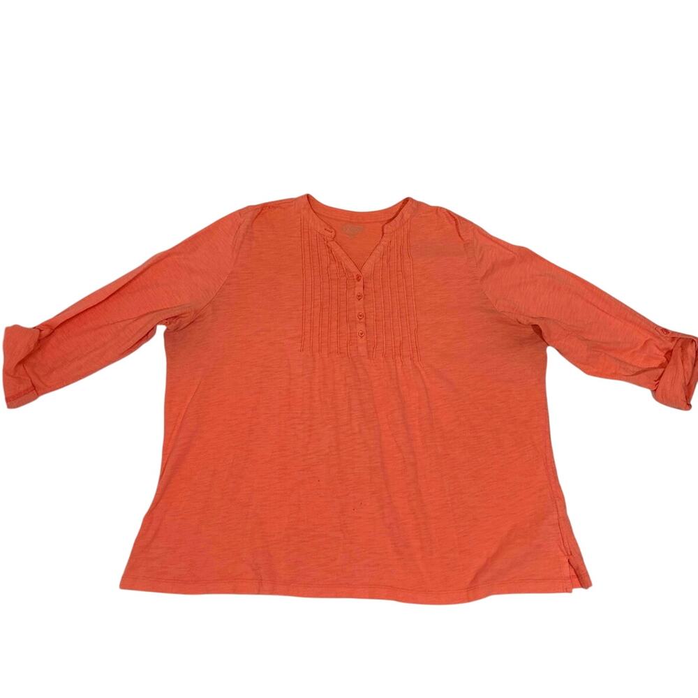 L.L. Bean women’s Shirt long sleeve pleated front peach Color Size 2XL V neck